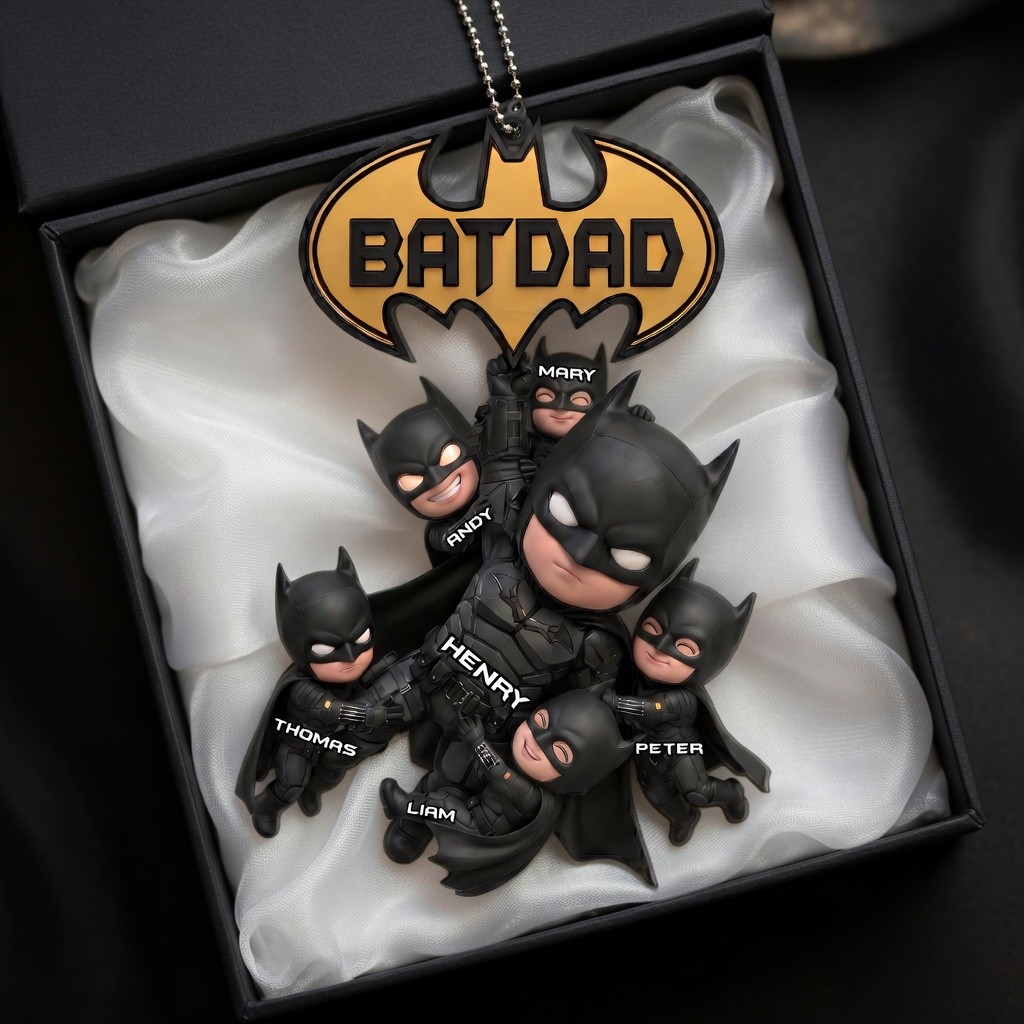 Custom Bat Dad Car Hanging Ornament, Personalized Superhero Dad Car Charm, Custom Name Rear View Mirror Decor, Funny Dad Car Accessory Gift From Kids, Personalized Hanging Gift For Dad, Bat Style Car Ornament