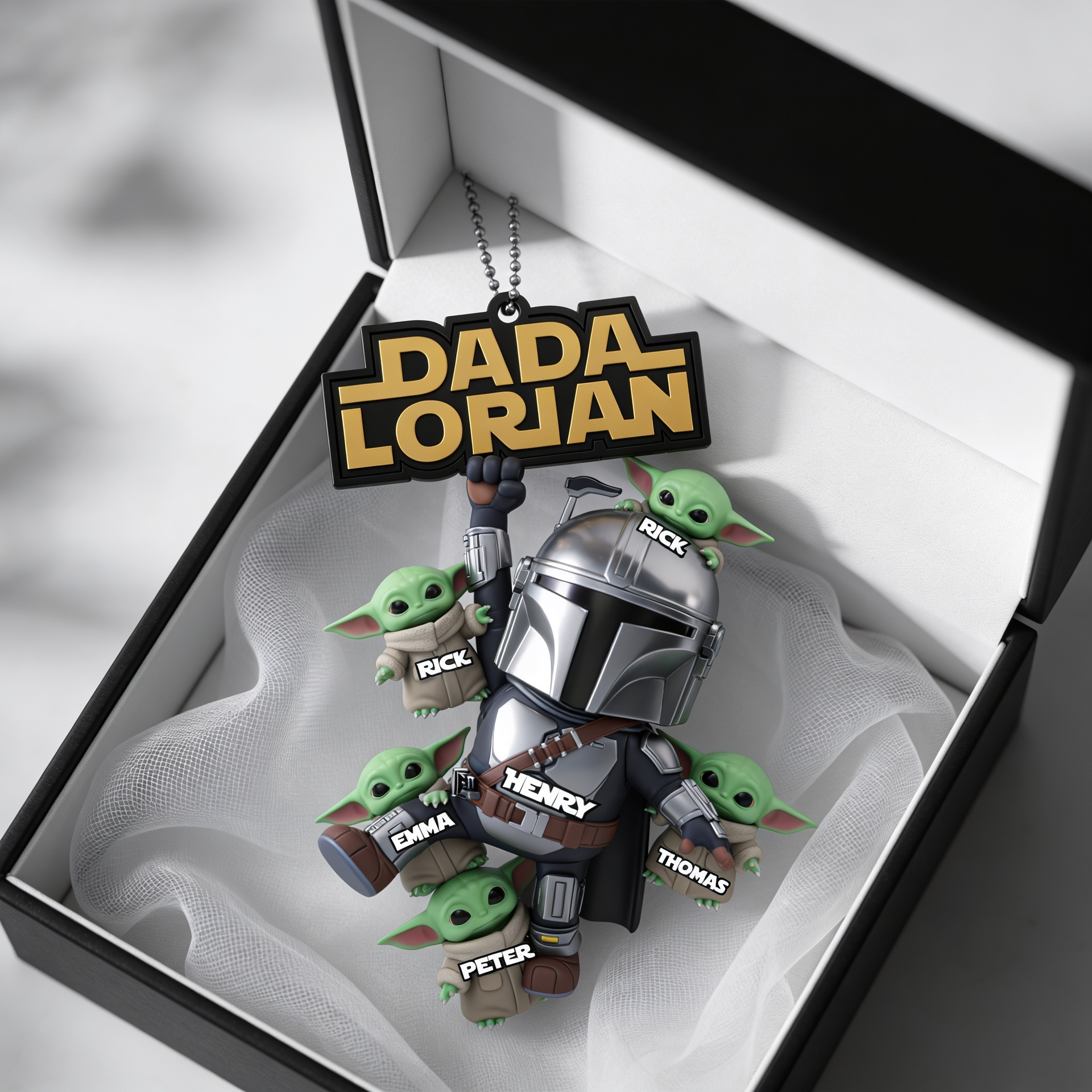 Custom Car Hanging Ornament For Dad, Personalized Dadalorian Car Accessory, Custom Name Dad Car Charm, Funny Space Warrior Hanging Decor, Gift For Dad From Kids, Personalized Rearview Mirror Ornament