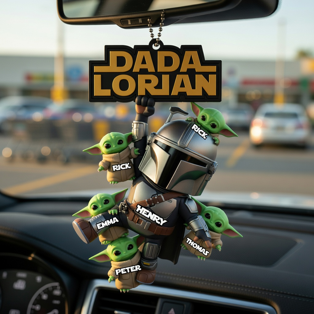 Custom Car Hanging Ornament For Dad, Personalized Dadalorian Car Accessory, Custom Name Dad Car Charm, Funny Space Warrior Hanging Decor, Gift For Dad From Kids, Personalized Rearview Mirror Ornament