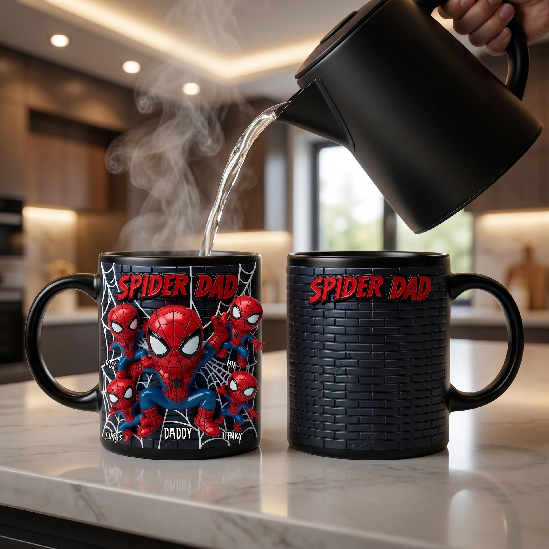 Custom Heat Changing Mug For Dad, Personalized Spider Dad Magic Mug, Custom Name Color Changing Coffee Mug, Superhero Style Gift For Father, Father’s Day Mug From Kids, Personalized Dad Cup Gift