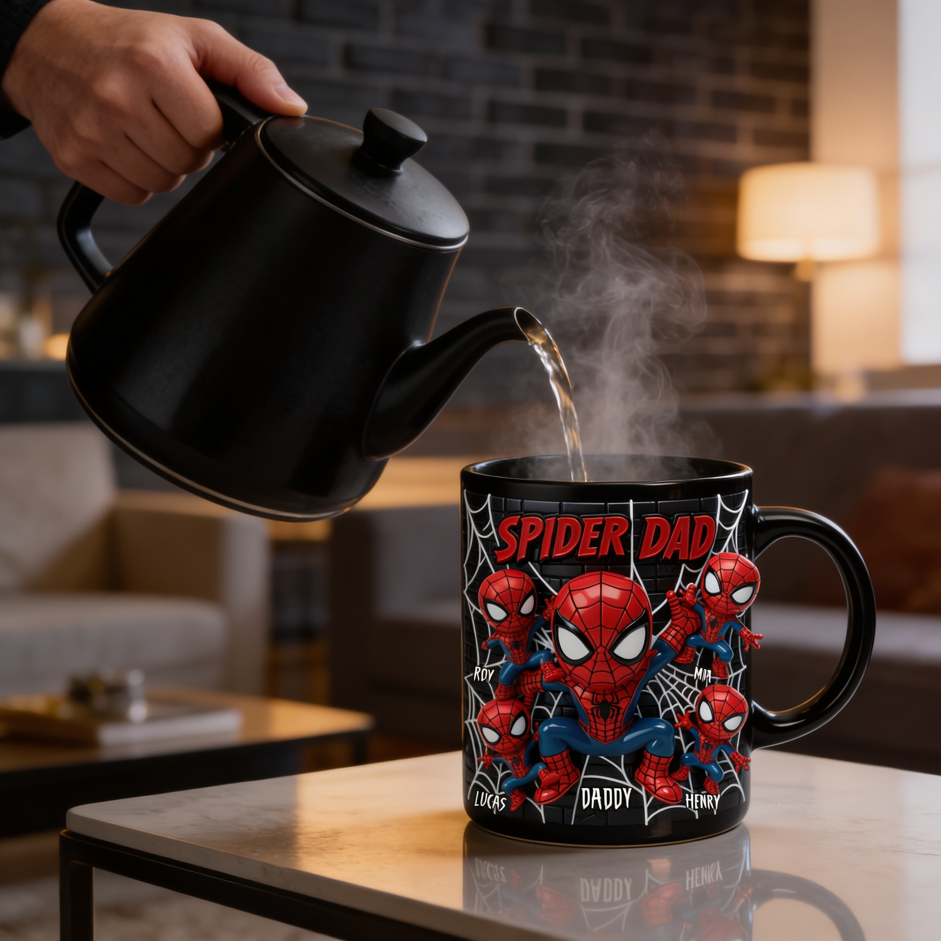 Custom Heat Changing Mug For Dad, Personalized Spider Dad Magic Mug, Custom Name Color Changing Coffee Mug, Superhero Style Gift For Father, Father’s Day Mug From Kids, Personalized Dad Cup Gift