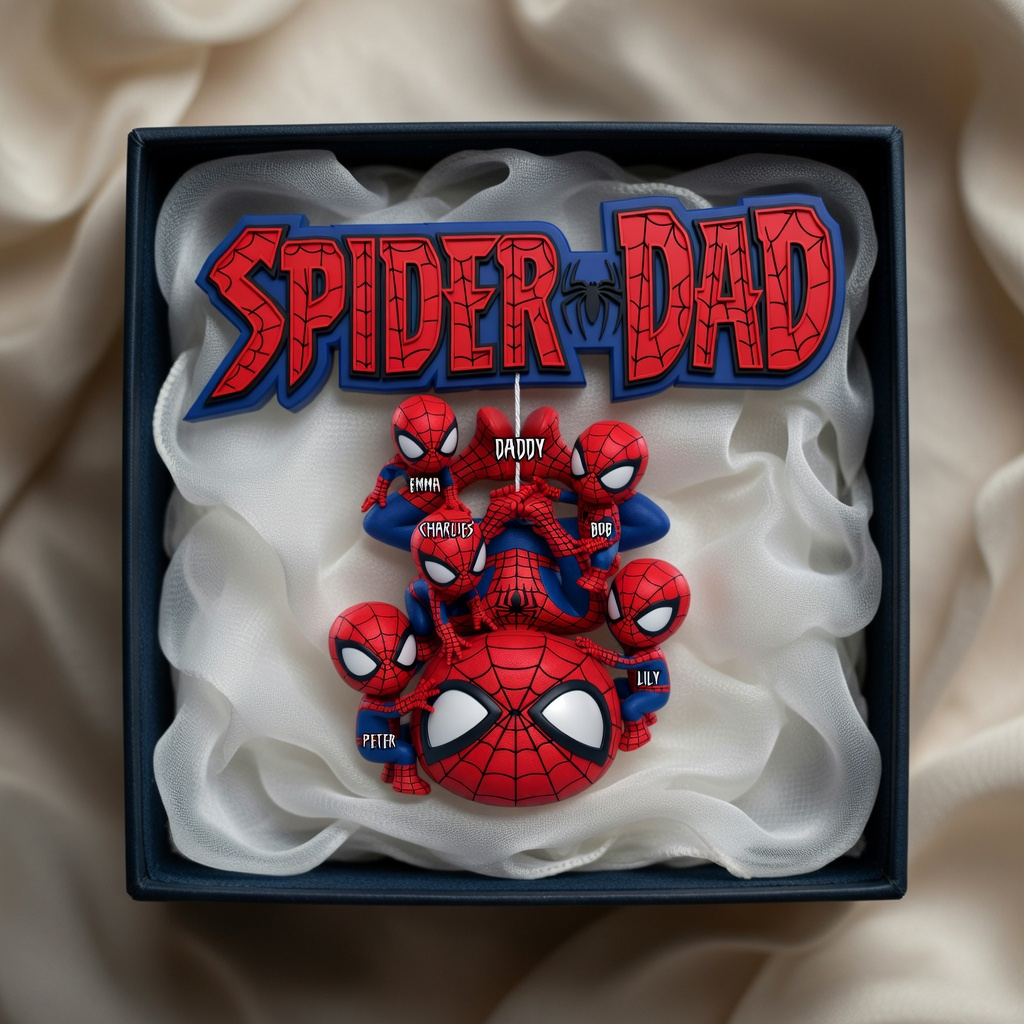 Custom Superhero Car Hanging Ornament, Personalized Spider Dad Car Decor, Gift For Dad, Custom Name Hanging Accessory, Family Hero Car Charm, Father’s Day Gift For Him, Rearview Mirror Decor