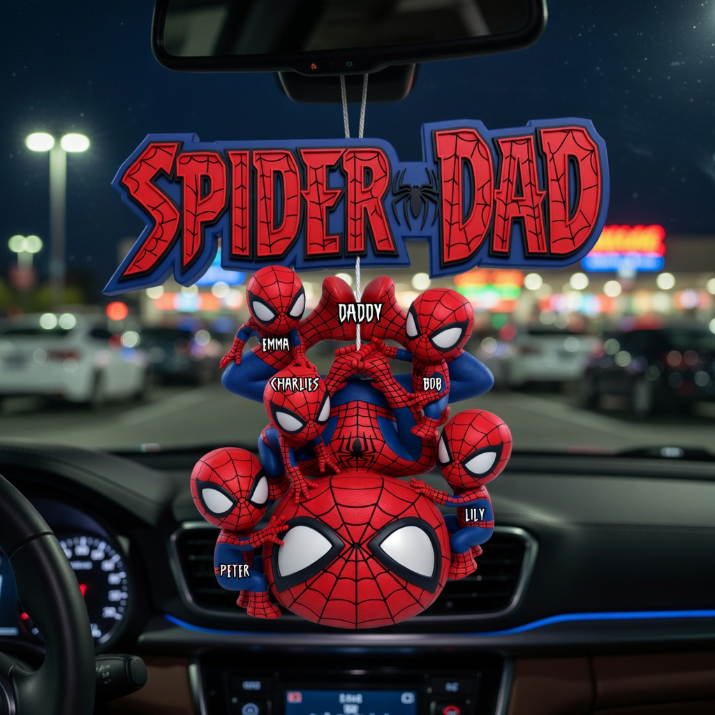 Custom Superhero Car Hanging Ornament, Personalized Spider Dad Car Decor, Gift For Dad, Custom Name Hanging Accessory, Family Hero Car Charm, Father’s Day Gift For Him, Rearview Mirror Decor