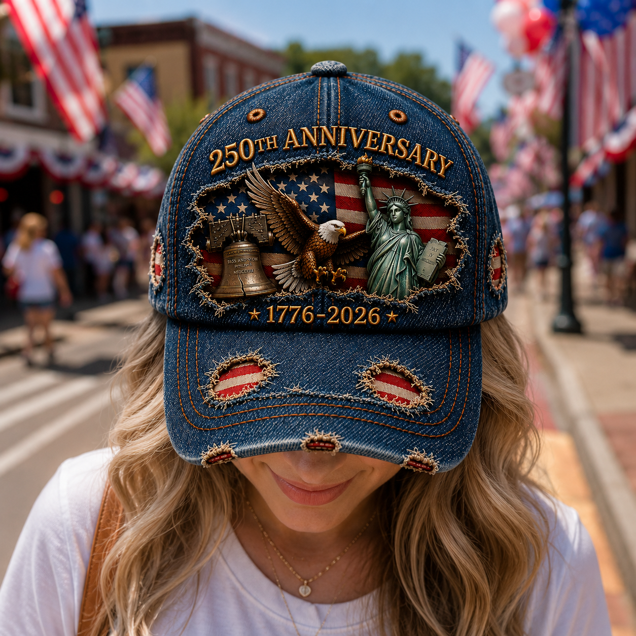 250th Anniversary Patriotic Cap, American Flag Baseball Cap, 4th Of July Denim Hat, USA Independence Day Gift, Vintage USA Eagle Cap
