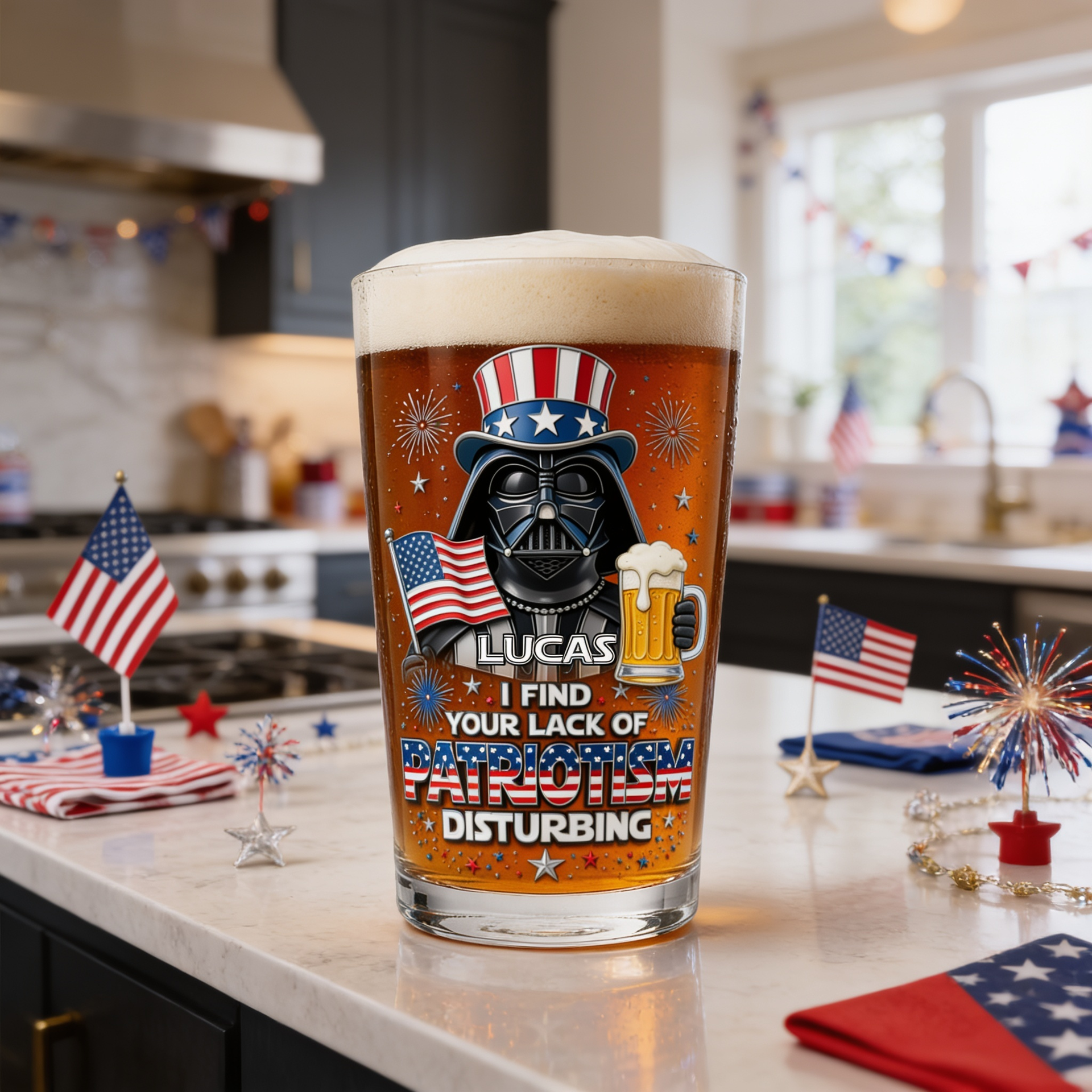 Custom Lack of Patriotism Disturbing Beer Glass - Funny 4th of July Gift