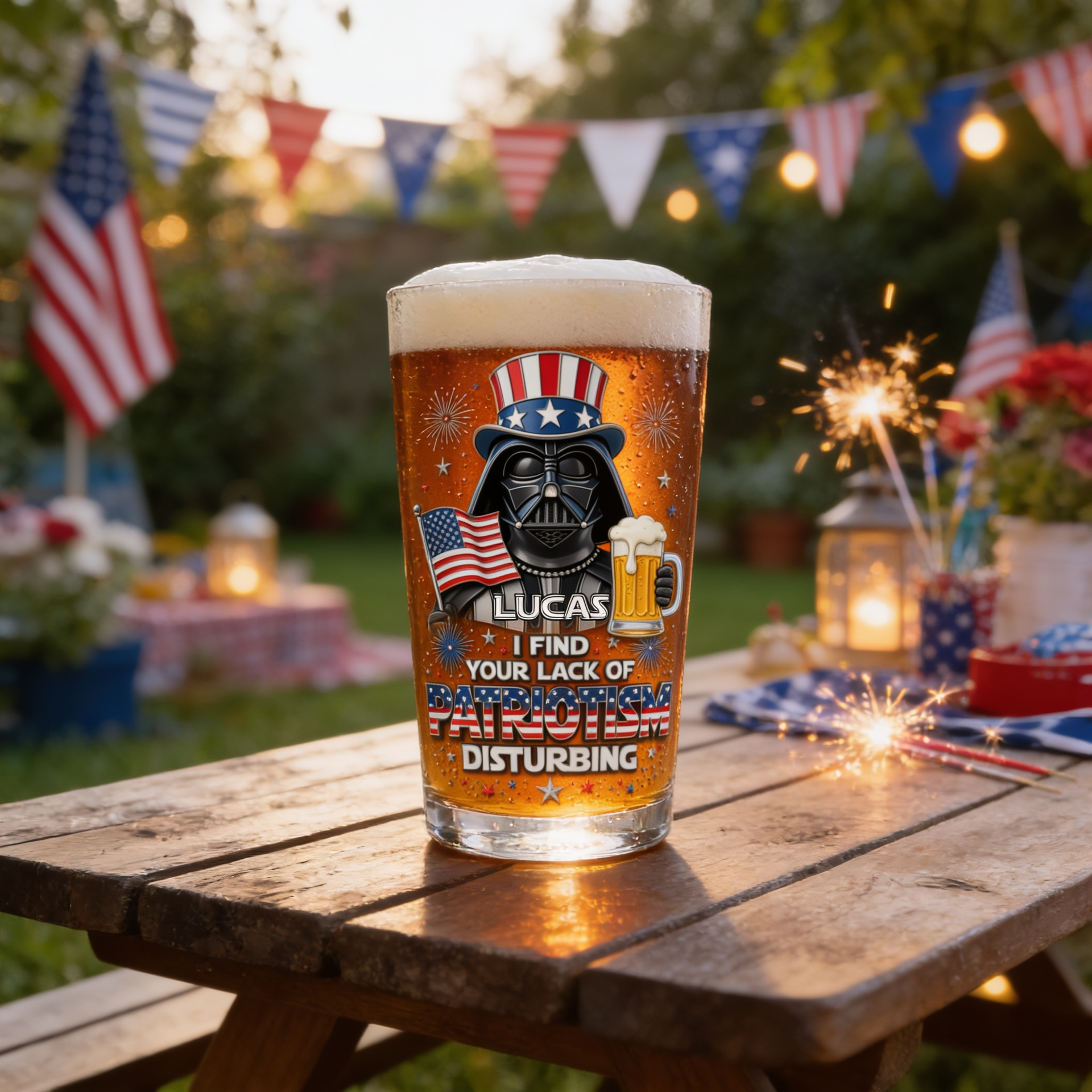 Custom Lack of Patriotism Disturbing Beer Glass - Funny 4th of July Gift