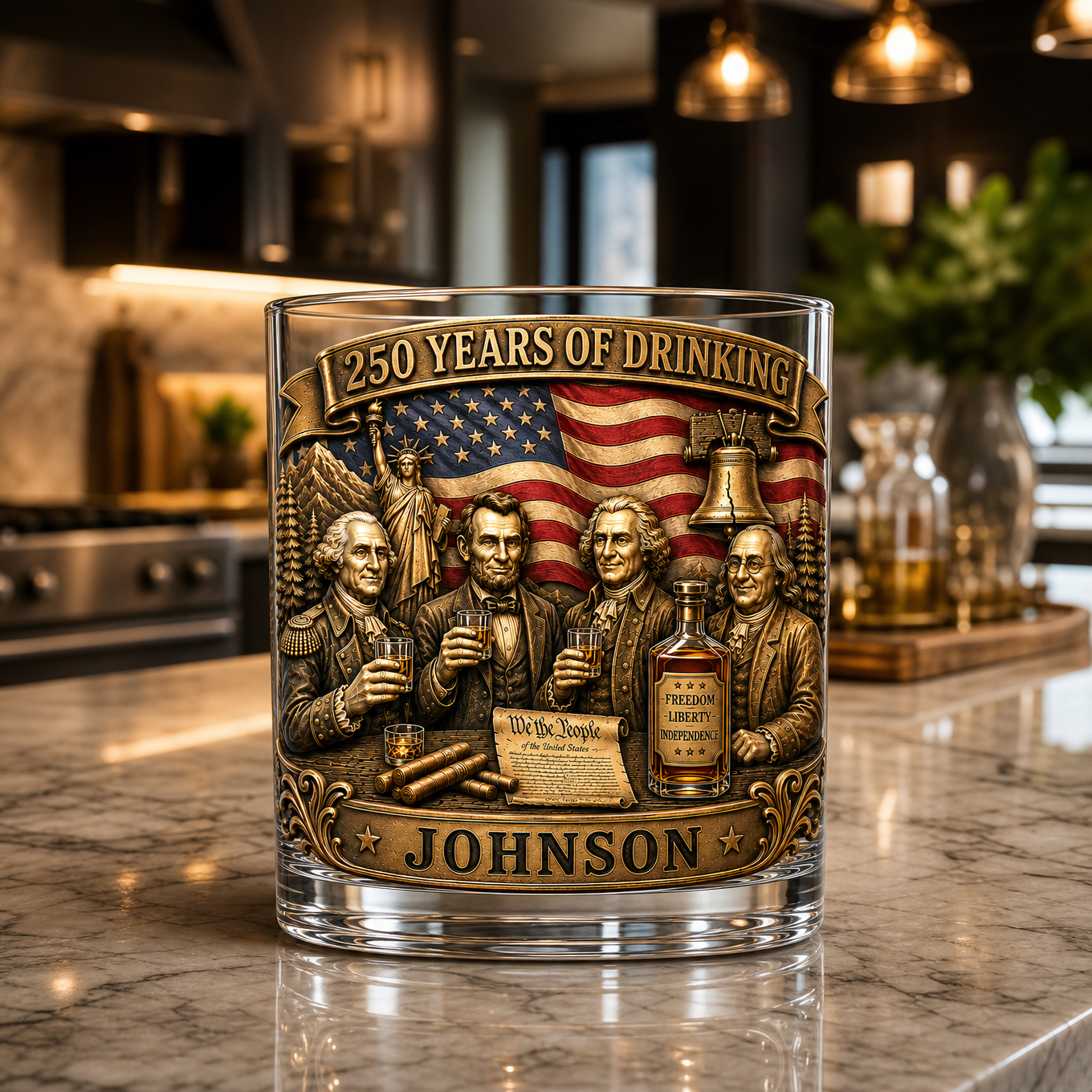 Custom 250 Years of Drinking Whiskey Glass - Personalized 4th of July Gift