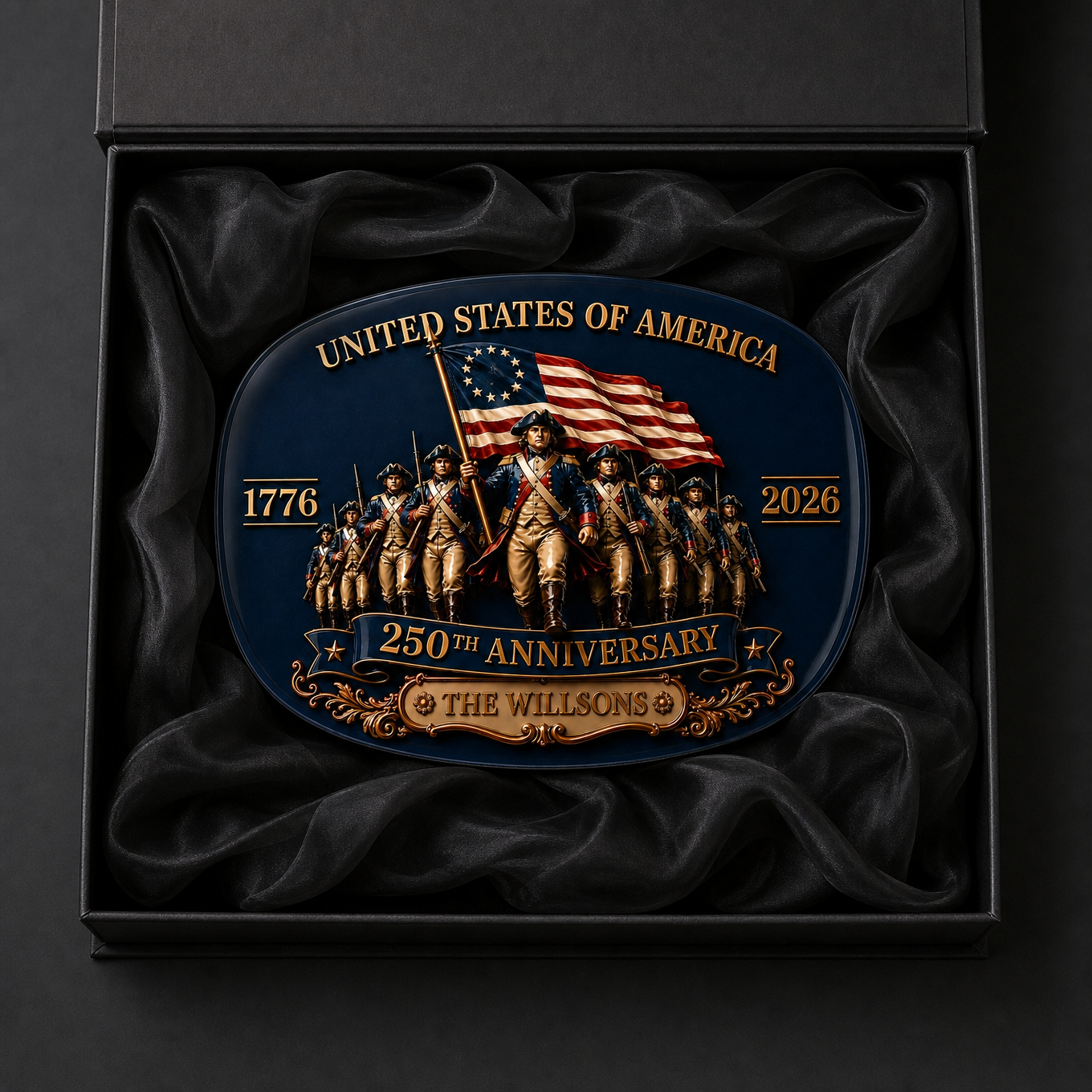 Custom Name 250th Anniversary Patriotic Plate - 1776-2026 Revolutionary War Plaque
