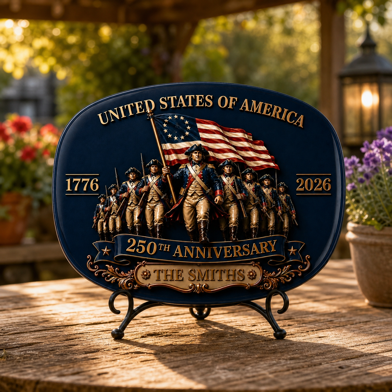 Custom Name 250th Anniversary Patriotic Plate - 1776-2026 Revolutionary War Plaque