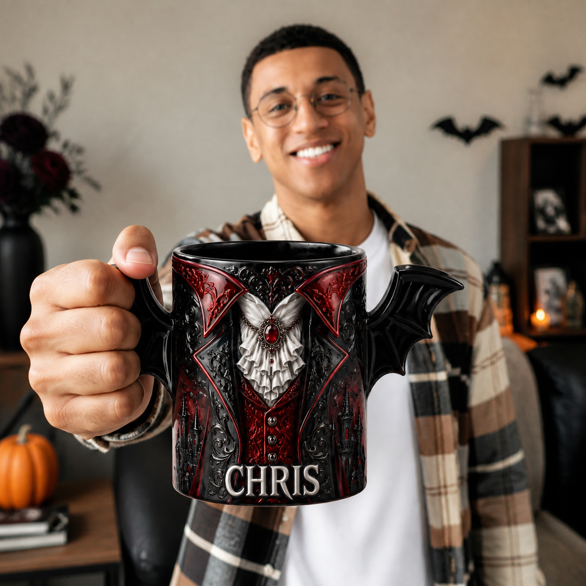Custom Name Dracula Mug, Personalized Vampire Coffee Cup, Halloween Gift for Horror Fans