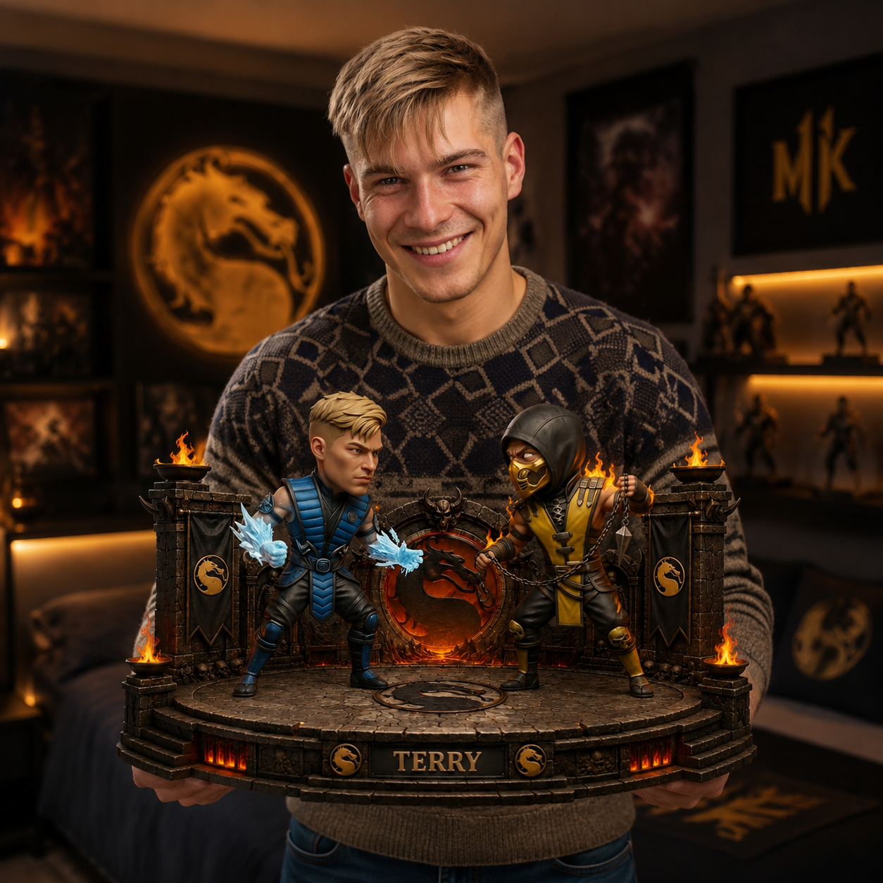 Custom Fighting Arena Photo Plaque, Personalized Gamer Collectible Gift, Custom Action Figure Display for Fans, Gaming Room Decor, Personalized Gift for Game Lovers