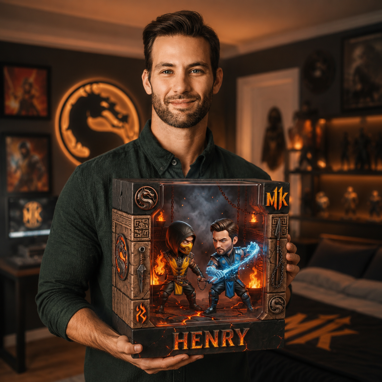 Custom Fighting Game Photo Plaque, Personalized Gamer Fan Gift, Custom Action Figure Display Plaque, Gaming Room Decor, Personalized Gift for Game Fans