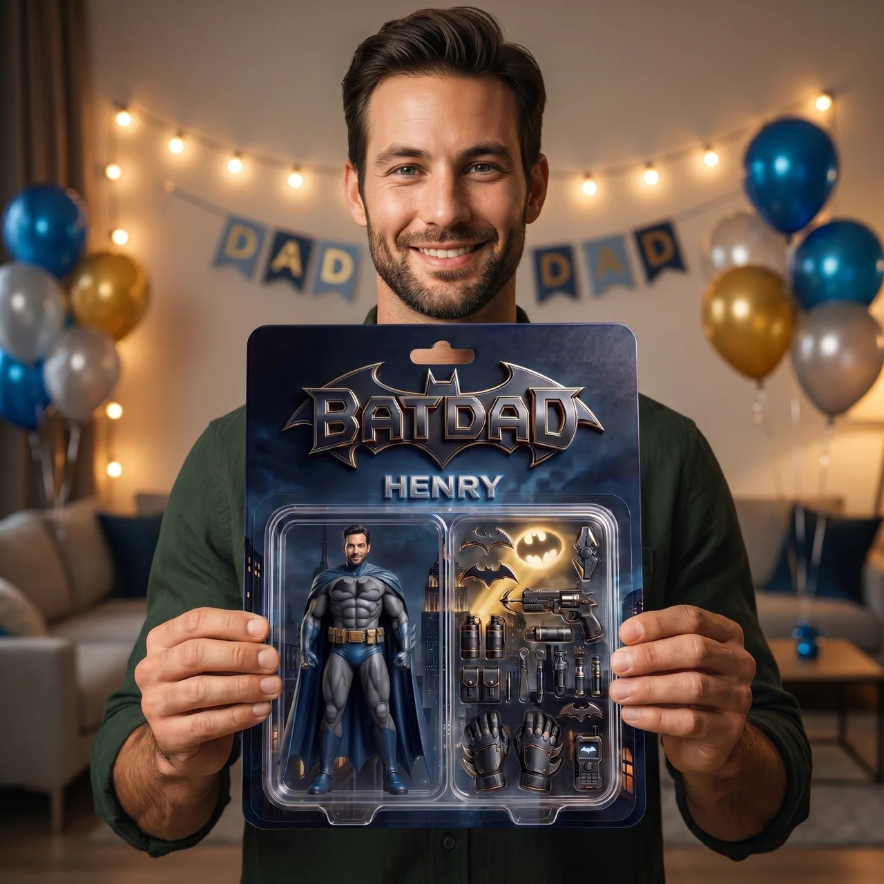 Custom Batdad Photo Plaque, Personalized Superhero Dad Gift, Custom Action Figure Plaque for Dad, Father’s Day Keepsake, Personalized Gift for Super Dad