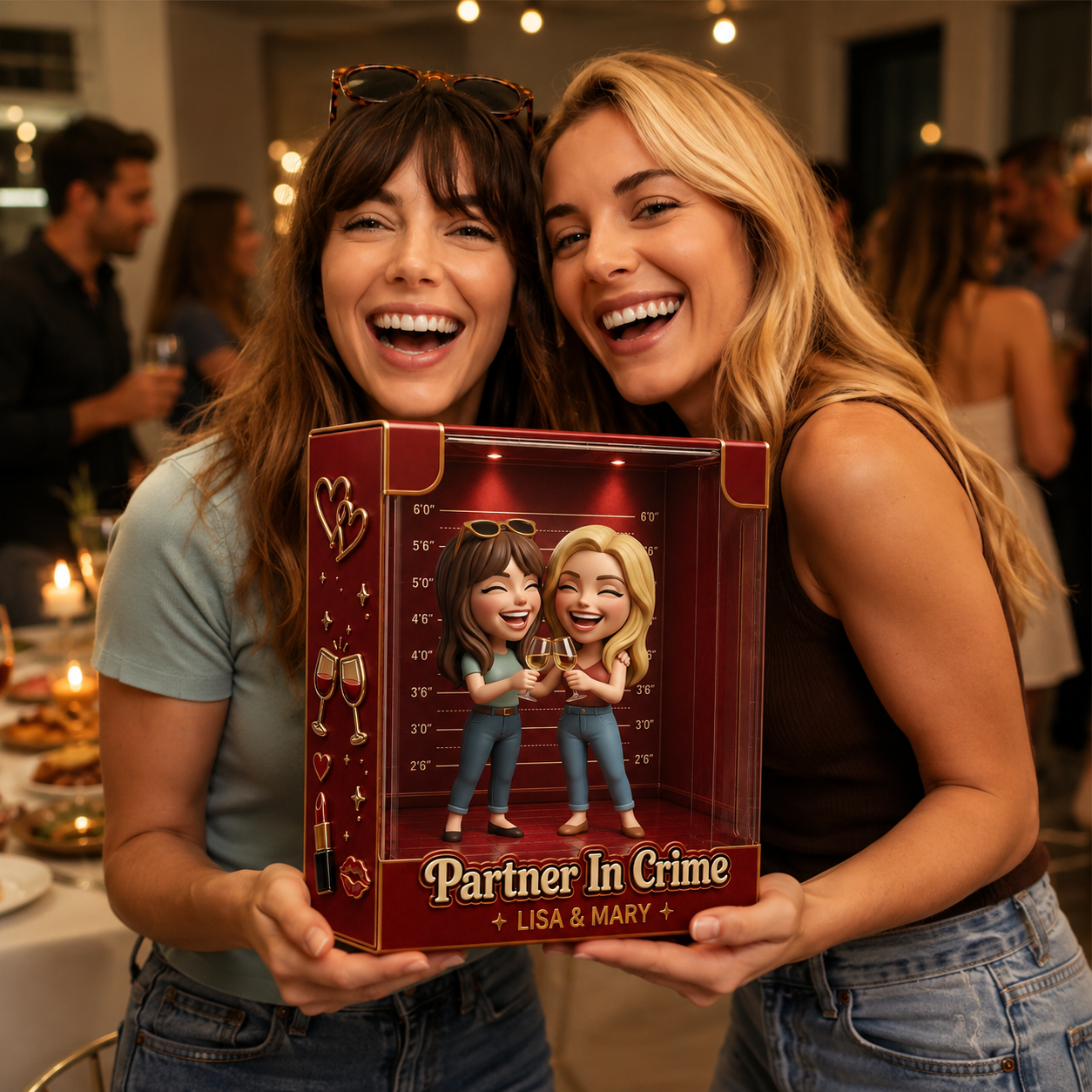 Personalized Best Friends Photo Plaque, Custom Partner In Crime Acrylic Plaque Gift for Friends, Chibi Bestie Keepsake Decor, Friendship Birthday Gift for Women