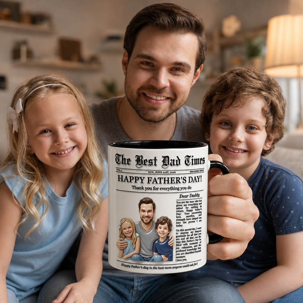 Personalized Father’s Day Newspaper Mug, Custom Photo Mug for Dad, Best Dad Times Coffee Cup, Gift From Son Daughter to Daddy