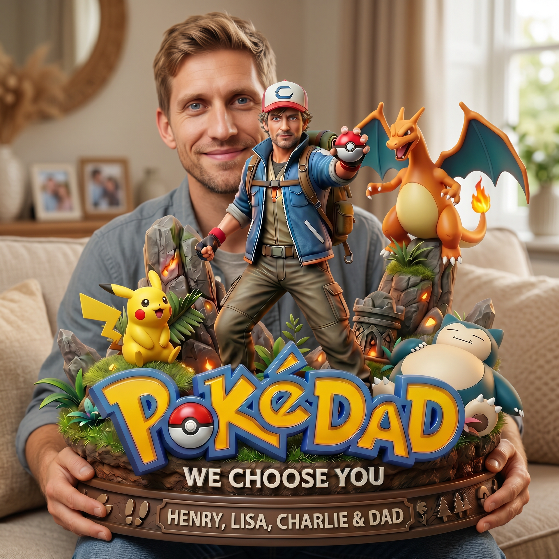Personalized Monster Trainer Dad Plaque, Custom Photo Collectible Plaque for Dad, Gamer Dad Gift, Family Adventure Display Gift for Father’s Day