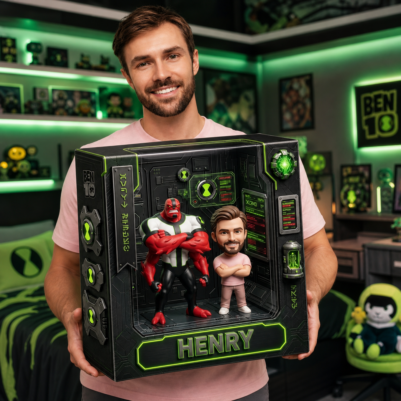 Custom Photo Acrylic Plaque, Personalized Alien Hero Collectible, Cartoon Action Figure Style Gift, Custom Fan Display Decor, Sci-Fi Inspired Acrylic Plaque Gift For Fans
