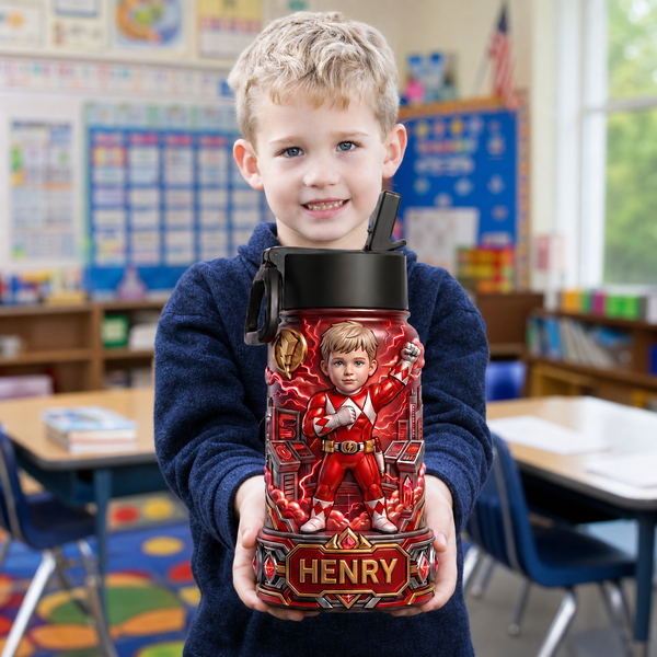 Custom Photo Super Hero Water Bottle - Personalized Kids Back to School Gift