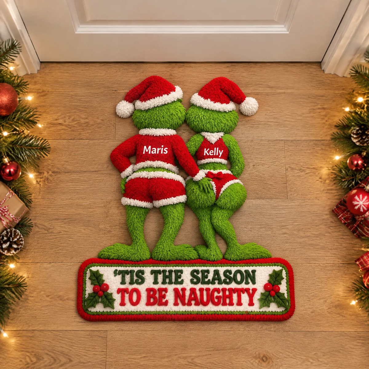 Funny Christmas Couple Rug With Custom Names, Personalized Holiday Floor Decor, Gift for Couples and Christmas Lovers hn08102026