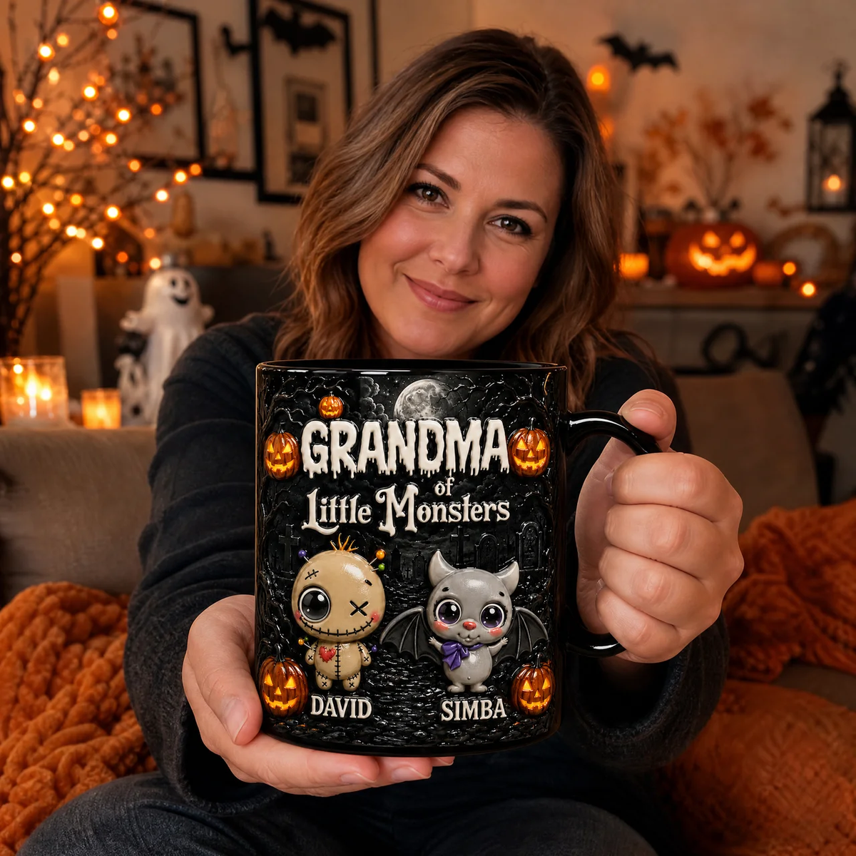 Custom Name Little Monsters Halloween Mug - Personalized Spooky Grandma & Mom Coffee Cup hn29072026