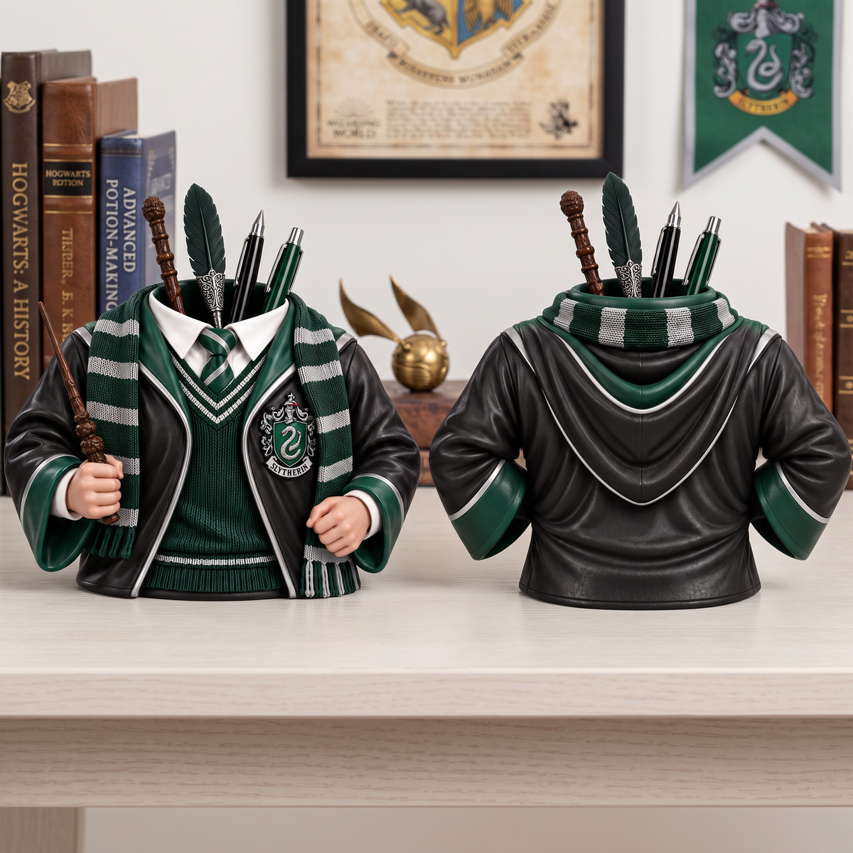 Wizard Pen Holder Desk Organizer, Magic Style Pencil Cup With Wand and Feather Pen Design, Gift for Fantasy Fans and Wizard Lovers hn01102026