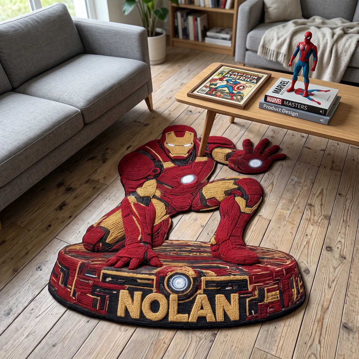 Custom Superhero Tufted Rug With Name, Red and Blue Web Hero Floor Decor, Personalized Character Rug, Unique Gift for Superhero Fans hn21102026