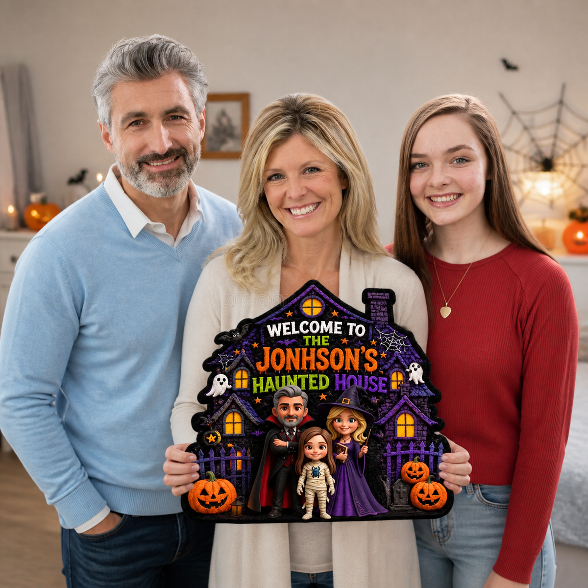 Custom Family Photo Halloween Rug, Personalized Haunted House Welcome Mat, Spooky Gift for Families hn03082026