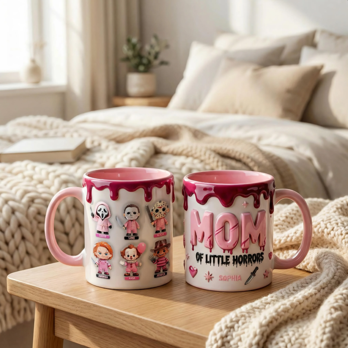 Personalized Mom Mug with Kids Characters – Cute Horror Family Coffee Cup