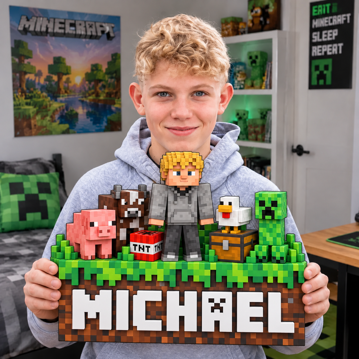 Custom Pixel Game Door Sign With Photo and Name, Personalized Gaming Room Decor, Gift for Gamers, Kids and Game Fans hn12102026
