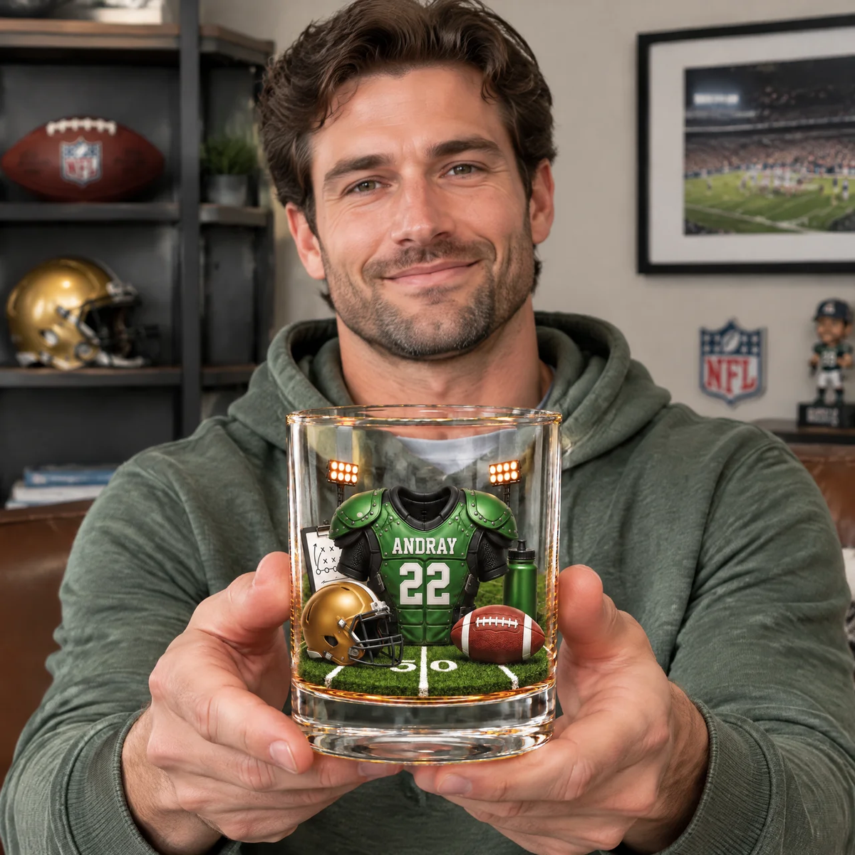 Custom Football Glass With Name, Personalized Sports Display Glass, Gift for Football Fans, Players and Collectors hn12102026
