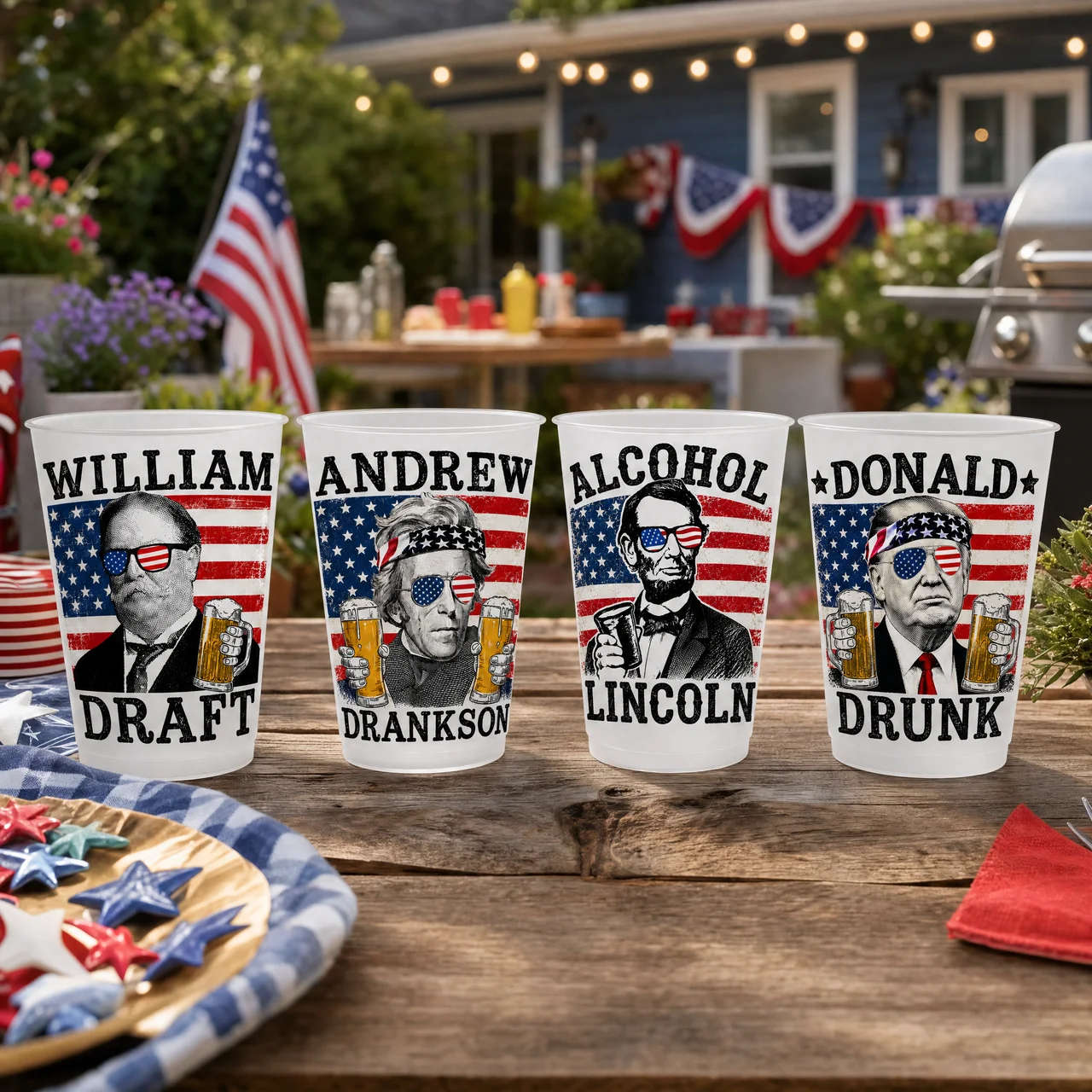 Funny US Presidents Frosted Cups - Patriotic 4th of July Drinking Party Cups
