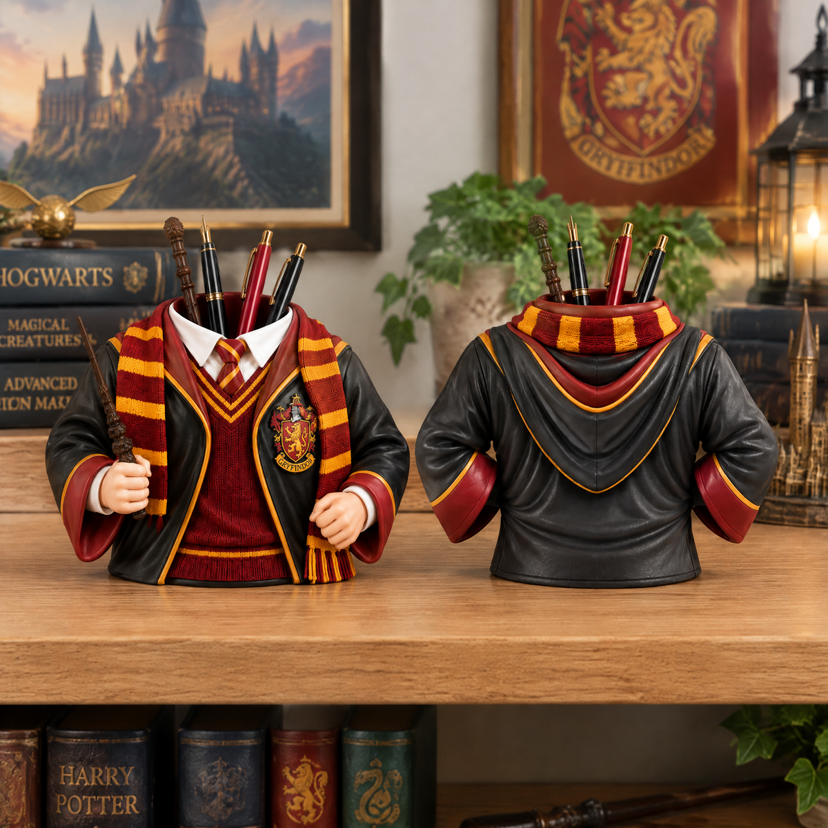 Wizard Pen Holder Desk Organizer, Magic Style Pencil Cup With Wand and Feather Pen Design, Gift for Fantasy Fans and Wizard Lovers hn01102026