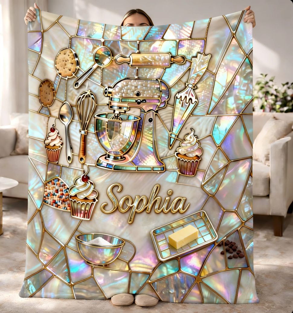Personalized Baking Blanket with Name – Stained Glass Baker Gift for Baking Lovers