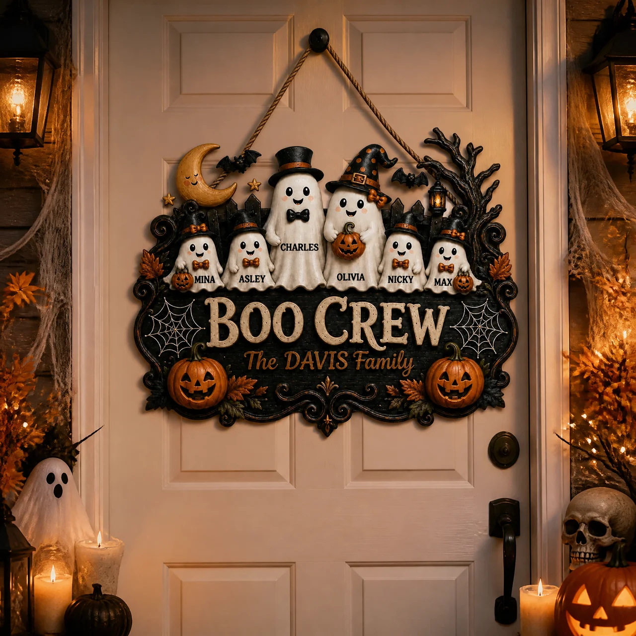 Custom Family Name Halloween Door Hanger, Personalized Boo Crew Welcome Sign, Spooky Gift for Families hn28072026