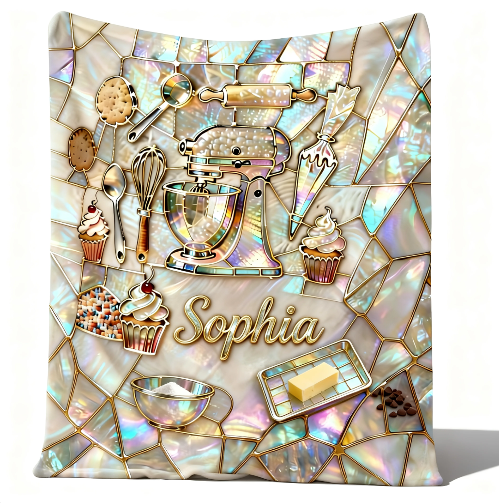 Personalized Baking Blanket with Name – Stained Glass Baker Gift for Baking Lovers