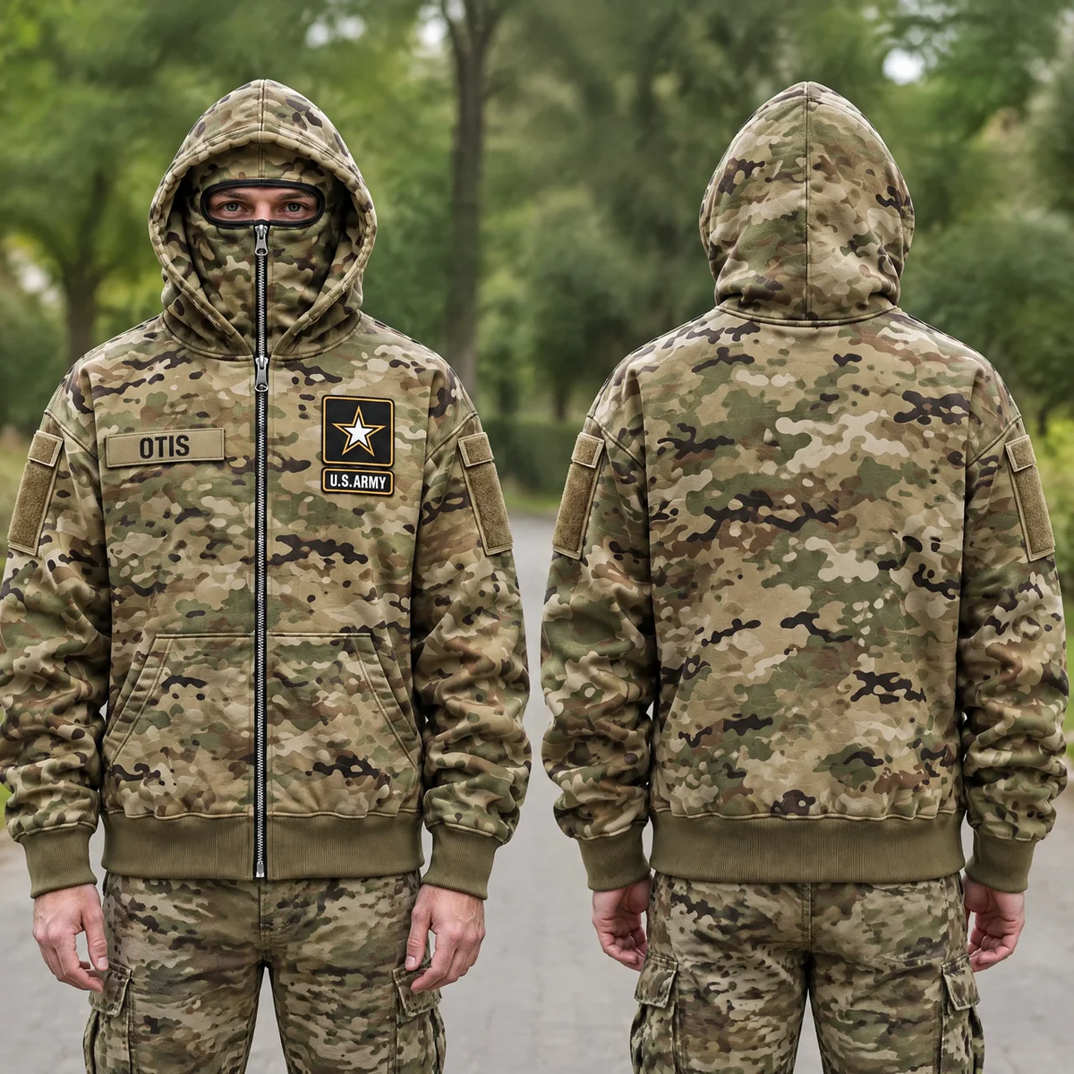 Custom Military Hoodie With Name, Personalized Camo Zip Up Hoodie, Gift for Soldiers, Veterans, Military Families and Outdoor Lovers hn14102026