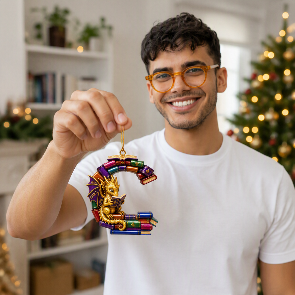 Custom Name Alphabet Book Christmas Ornament, Personalized Letter Tree Decoration, Gift for Book Lovers and Readers hn28082026