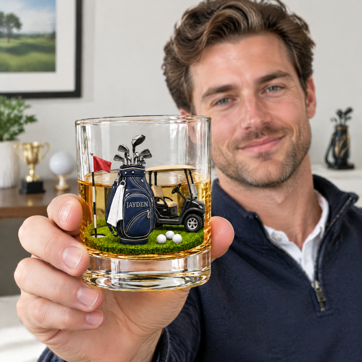 Custom Golf Glass With Name, Personalized Golf Club Display Glass, Gift for Golf Lovers, Golf Players and Sports Fans hn13102026