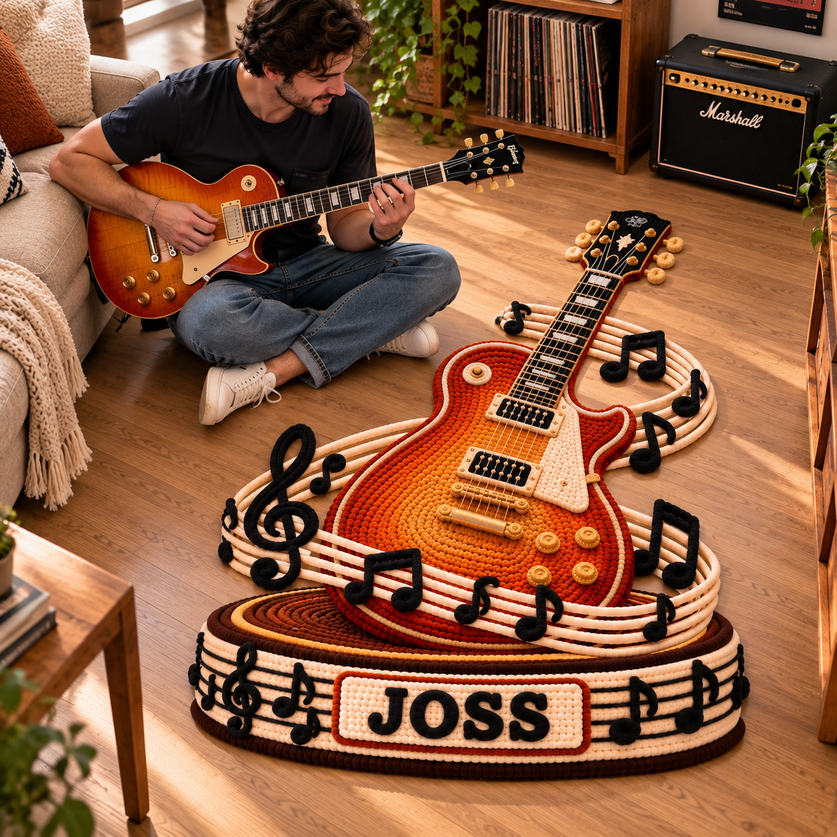 Personalized Guitar Rug With Custom Name, 3D Tufted Electric Guitar Carpet, Music Room Decor, Unique Gift for Music Lovers hn30102026