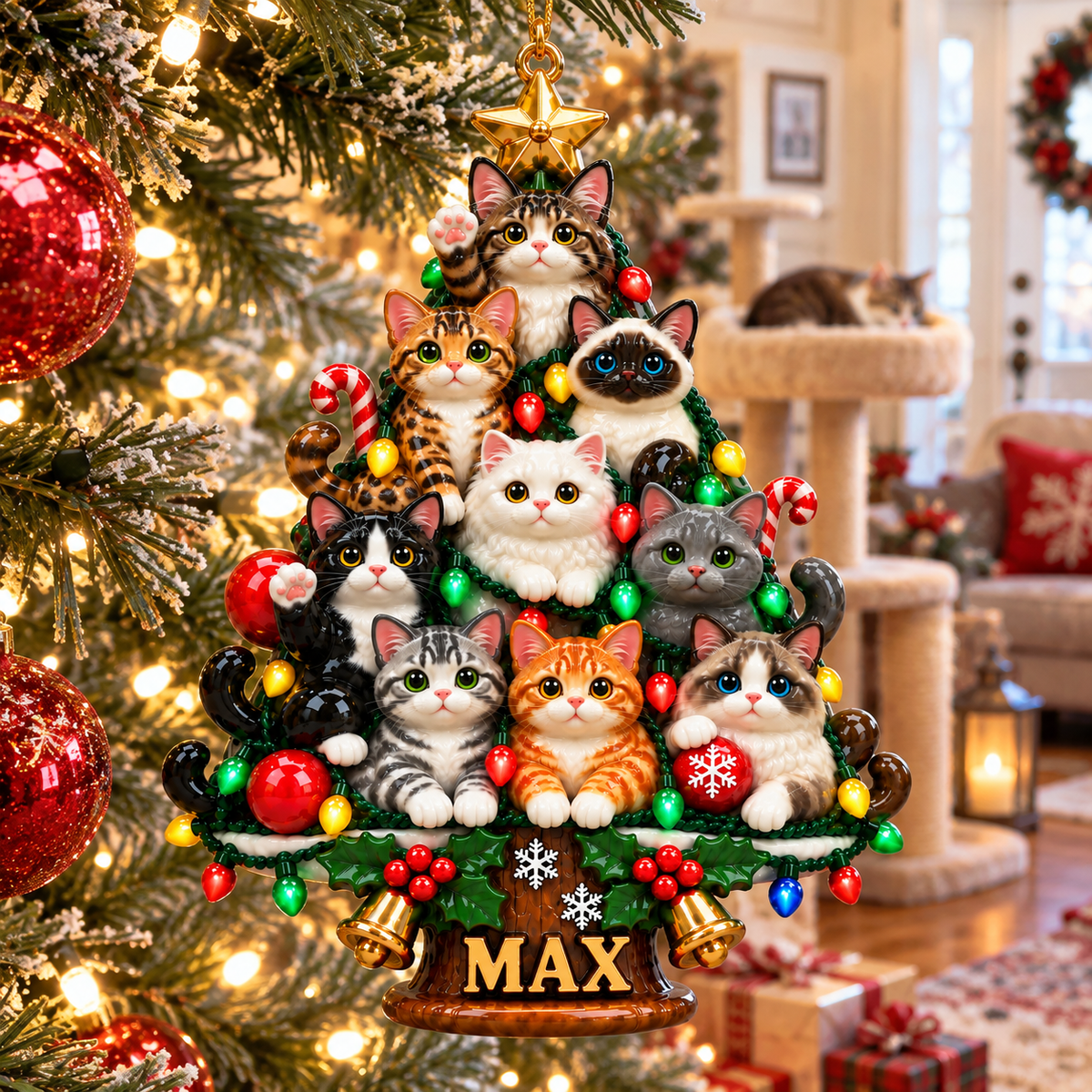 Custom Cat Christmas Tree Ornament With Name, 3D Kitty Holiday Decoration, Personalized Christmas Gift for Cat Lovers and Pet Parents hn15102026