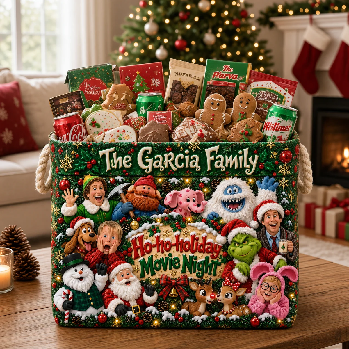 Custom Christmas Family Snack Basket With Name, Personalized Holiday Treat Basket, Gift for Families, Christmas Lovers and Holiday Gatherings hn14102026tp