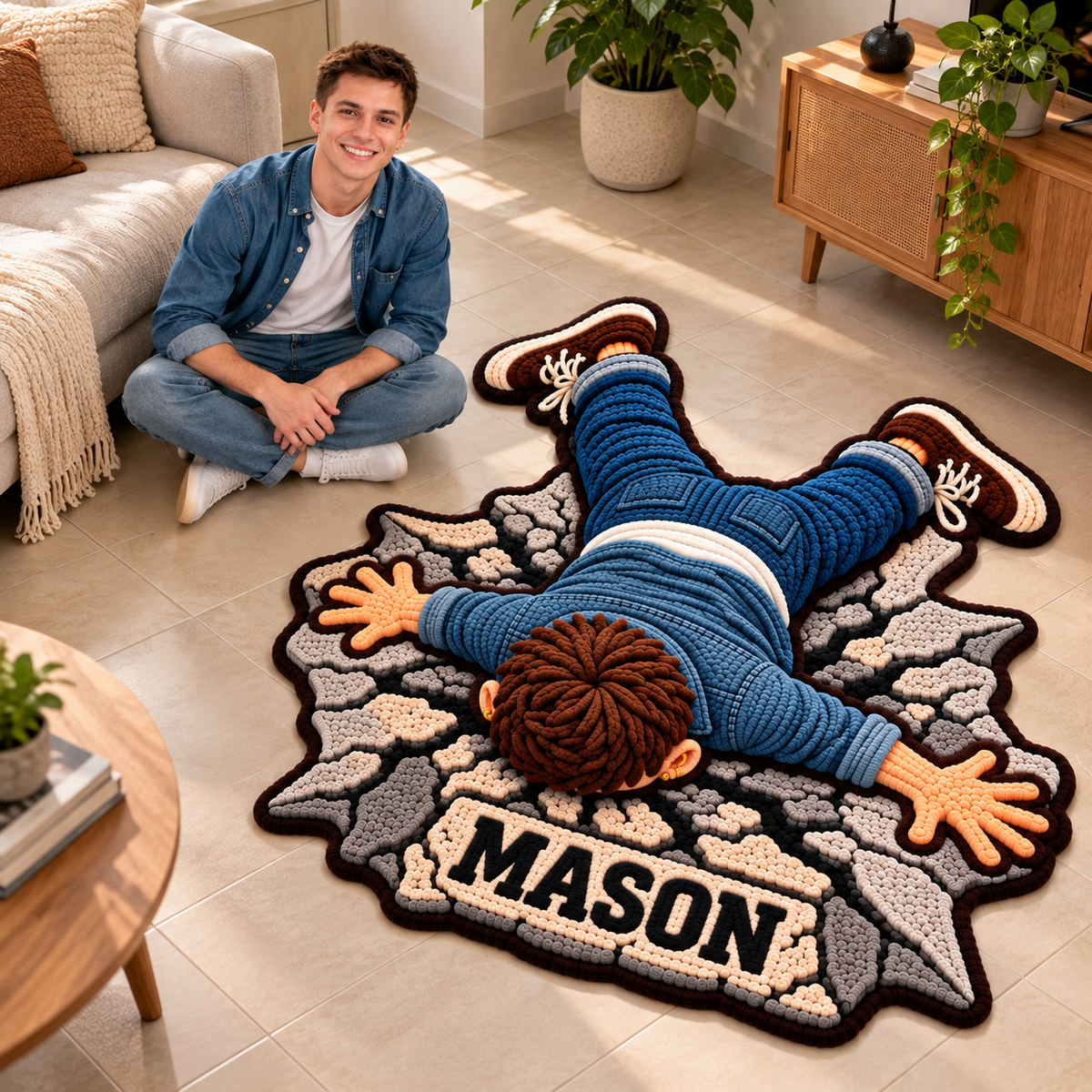 Funny Faceplant Rug With Custom Name, Tufted Falling Man Carpet, Novelty Floor Decor, Unique Gift for Friends hn30102026