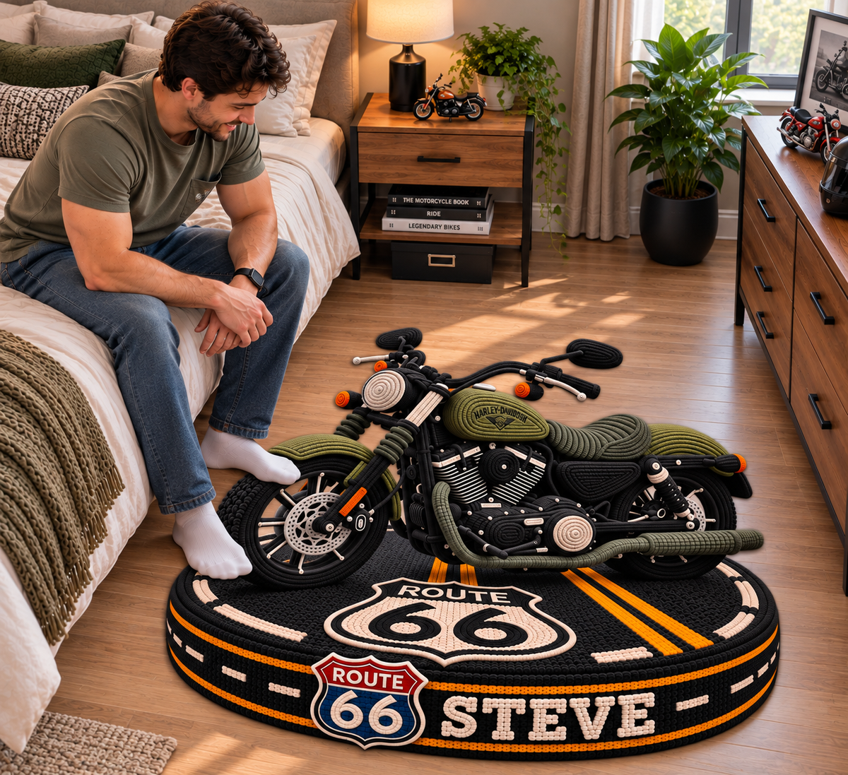 Personalized Motorcycle Rug With Custom Name, 3D Tufted Biker Carpet, Vintage Cruiser Bike Decor, Unique Gift for Motorcycle Lovers hn30102026