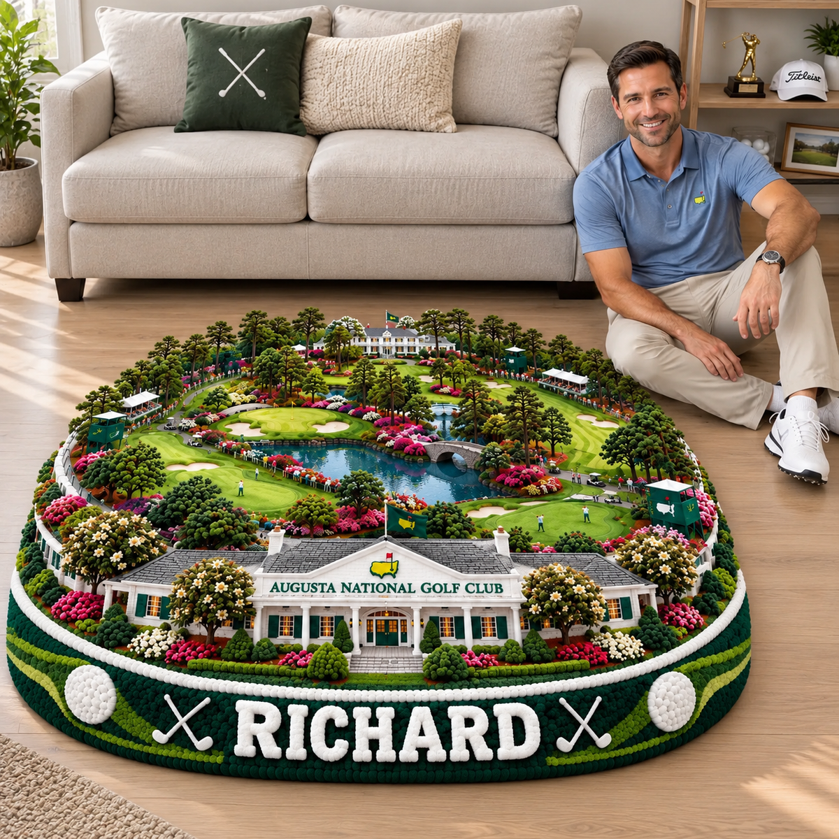 Custom Golf Course Rug With Name, Tufted Golf Club Decor, Personalized Golf Room Accent, Unique Gift for Golf Lovers hn26102026
