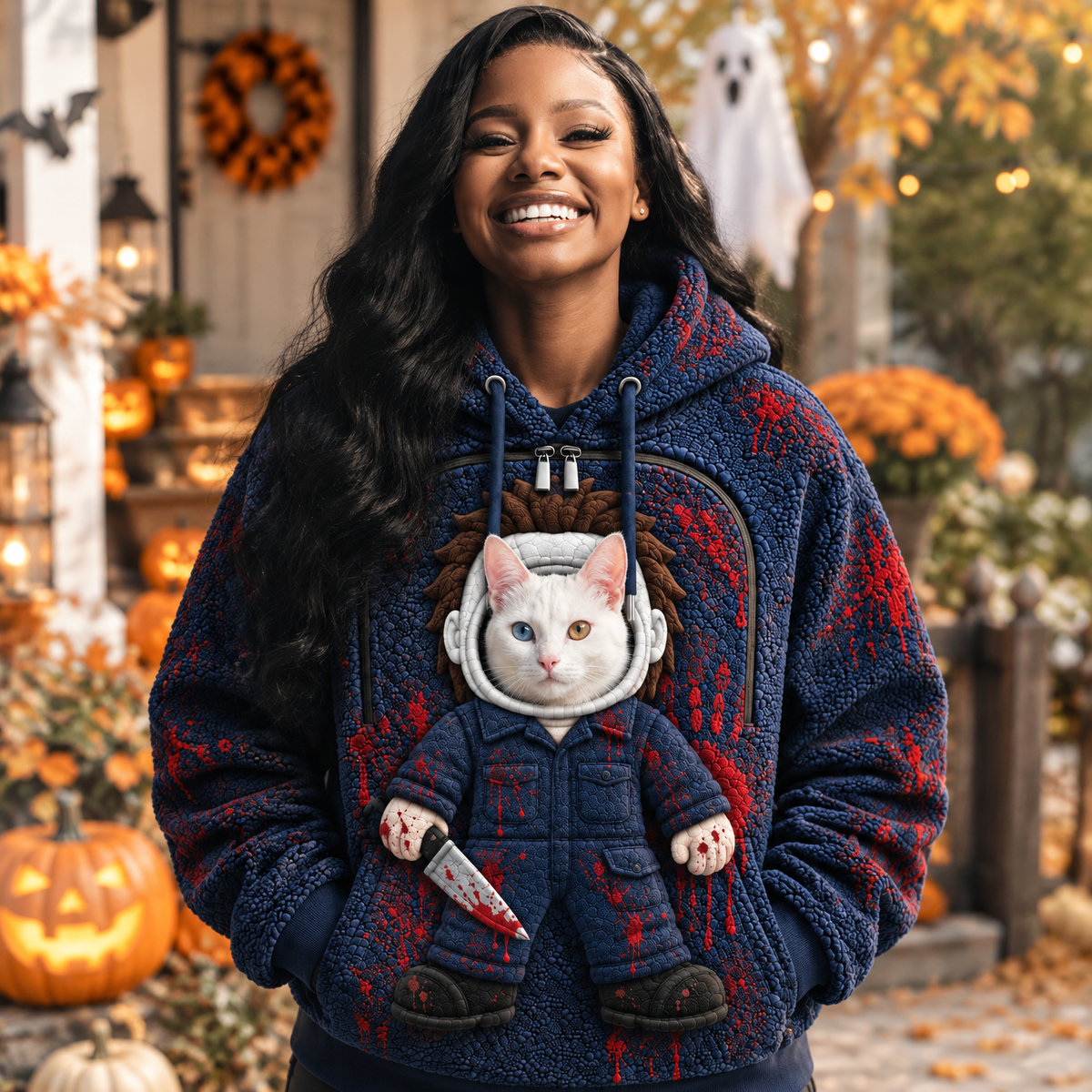 Halloween Pet Soft Fleece Hoodie, Creepy Clown Horror Design, Pet Carrying Sweatshirt, Unique Gift for Horror Fans and Pet Lovers hn16102026
