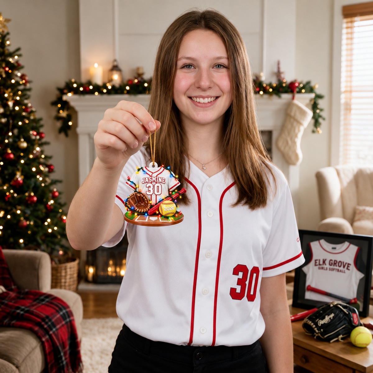 Custom Softball Jersey Christmas Ornament With Name and Number, Personalized Holiday Tree Decoration, Unique Gift for Softball Players and Fans hn19102026