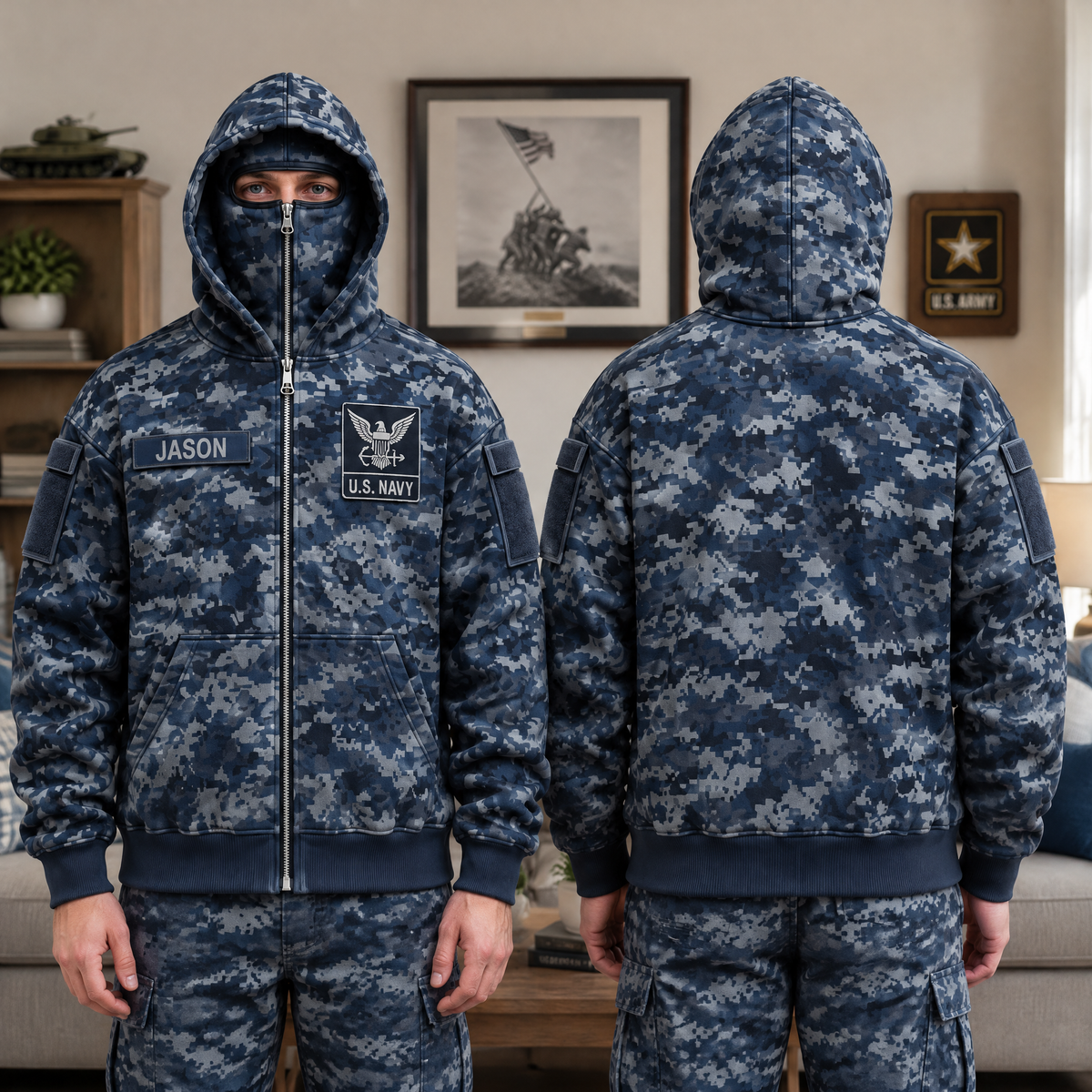 Custom Military Hoodie With Name, Personalized Camo Zip Up Hoodie, Gift for Soldiers, Veterans, Military Families and Outdoor Lovers hn14102026