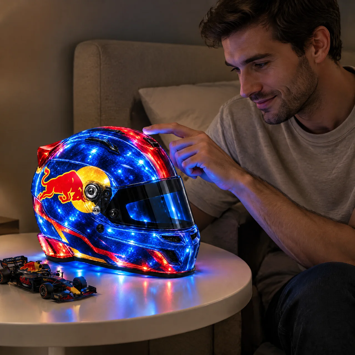 LED Racing Helmet Lamp, Illuminated Motorsport Helmet Light, Race Car Room Decor, Unique Gift for Formula Racing Fans hn29102026