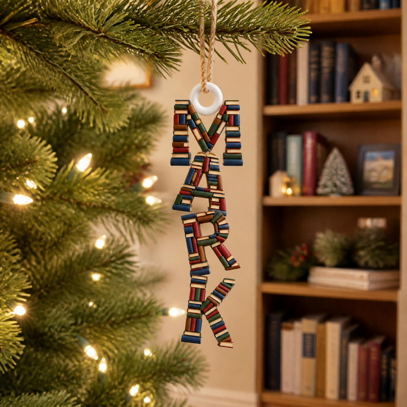 Custom Name Book Christmas Ornament, Personalized Book Lover Tree Decoration, Gift for Book Lovers and Readers hn28082026