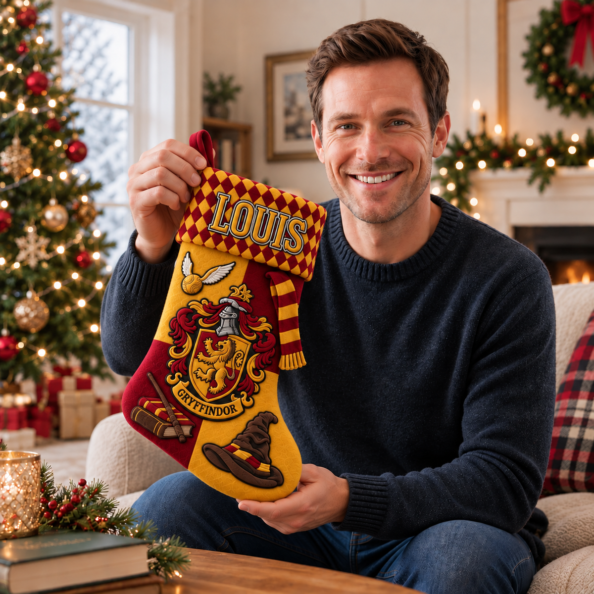 Personalized Wizard Christmas Stocking With Custom Name, Magical Fantasy Holiday Decor, Unique Christmas Gift for Fantasy Fans hn26102026